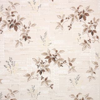 1950s Botanical Vintage Wallpaper Brown Leaves W/ Metallic Gold Accents On Beige