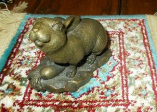 Vintage Solid Heavy Brass Metal Rabbit With Carrot Farm