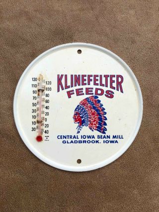 Kleinfelter Feeds Gladrook Iowa Painted Metal Advertising Thermometer