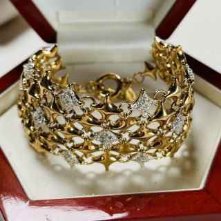 Vintage Jewellery Signed Monet Sparkling Clear Crystal Gold Plated Bracelet