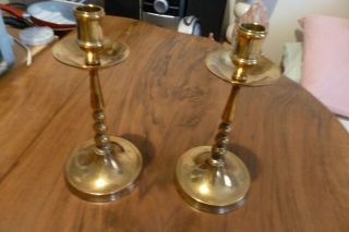 2 Matching Decorative Brass Candlesticks - 8 " High - Vgc