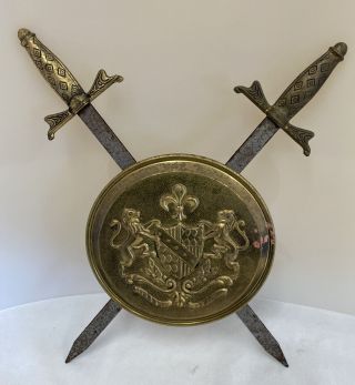 Vintage Brass Peerage Decorative Sword & Shield With Crest Wall Hanging (d4)