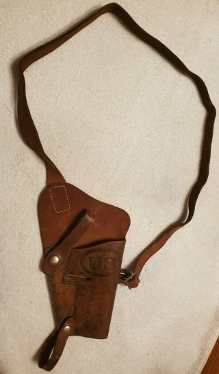 Great Ww2 Era U S Marked Leather Shoulder Holster For 45 Cal Pistol