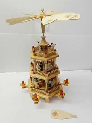 Vintage Christmas Pyramid Tower Nativity 3 Tier Windmill Carousel Candle Holder