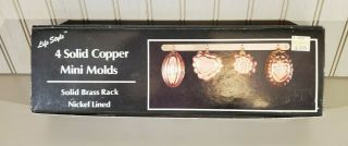 Soild Copper Mini Molds W/ Rack,  Nickel Lined,  4 Molds
