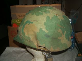 Vietnam War Us U.  S.  Army M1 M - 1 Helmet W/ Mitchell Camo Camouflage Cover Vtg Old