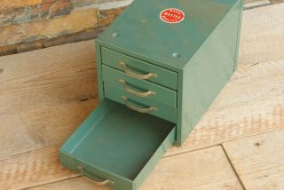 Vintage Wards Master Quality Small Tool 4 Drawer Metal Cabinet Blue Green 2