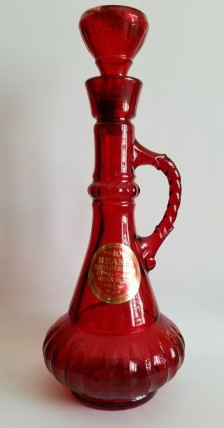 Vintage 1973 Jim Beam Ruby Glass Red Genie Bottle Decanter Kentucky Bourbon
