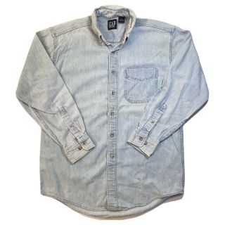Vintage 90s Gap Mens Usa Blue Chambray Denim Long Sleeve Button Up Shirt Sz M
