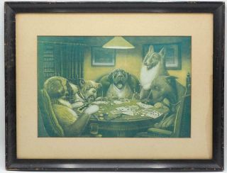 Vintage M Coolidge A Waterloo Dogs Playing Poker Art Framed Print