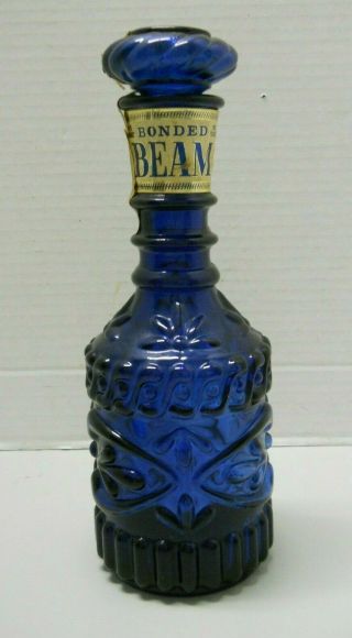 Jim Beam Kentucky Derby Cobalt Blue Art Deco Pressed Glass Decanter 1972 Empty