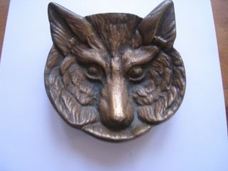 Vintage Solid Brass/bronze Fox/wolf Face Standing Dish Vgc