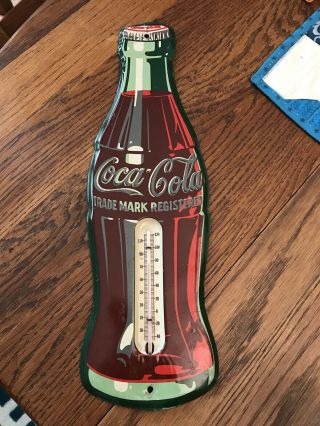Vintage Metal Coca - Cola Coke Bottle Thermometer Sign 16 "