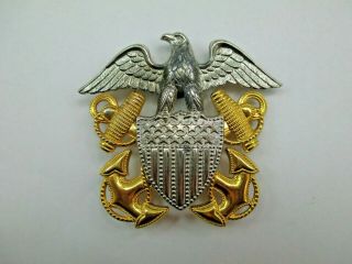 Wwii Us Navy Officer Full Size Sterling/gold Filled Visor Hat Badge 925 457d