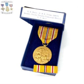 Wwii U.  S.  Navy Asiatic Pacific Campaign Medal Ribbon Bar Box U.  S.  Ww2