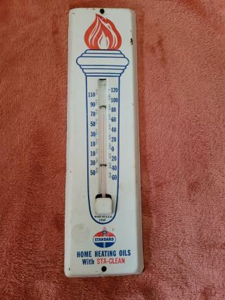 Vintage 1960 Tin Standard Oil Advertising Thermometer