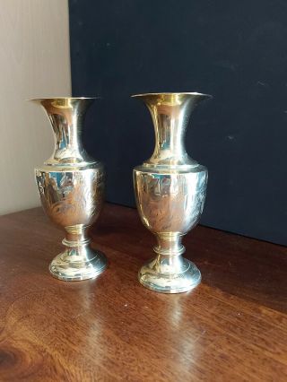 A Solid Indian Brass Vintage Vases 15cms High