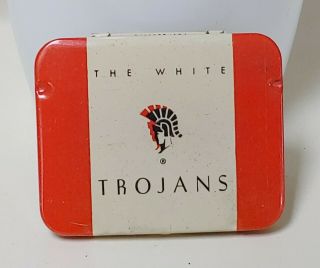 Vintage Antique White Trojans Condom Tin 1950s Old Latex Rubbers Prophylactics
