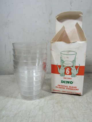 Vintage Sinclair Dino Dinosaur Gas & Oil Box Of 6 Plastic Tumblers Cups Nos