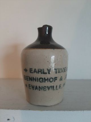 Antique Early Times Whiskey Mini Jug Evansville,  Indiana Bennighof & Sons
