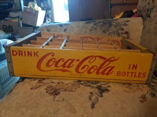 Vintage Coca Cola Wood Crate Carrier 24 Bottle Chattanooga 1965 Yellow