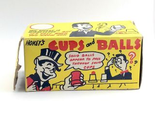 Vintage Hokeys Cups And Balls Magic Trick Toy Box 3 Cups 4 Balls I732