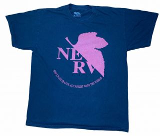 Vintage Neon Genesis Evangelion Nerv T - Shirt Size L Gainax Official Khara