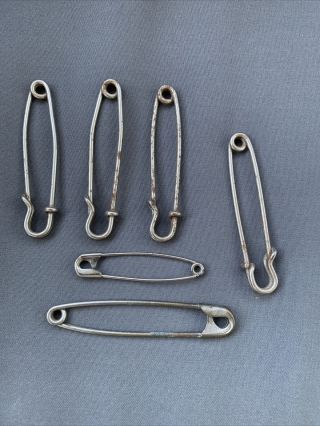 6 Vintage Large Steel Safety Pins Laundry Mail Duffel Bag Blanket 3” - 4” Long