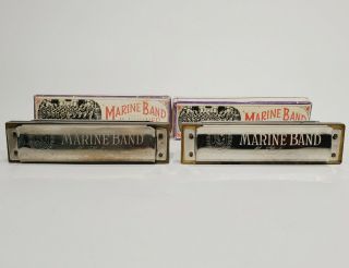 2 Vintage No 1896 M.  Hohner Marine Band Harmonica - Made In Germany