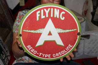 Flying A Aero - Type Gasoline Airplane Gas Oil Porcelain Metal Sign