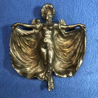 Antique Bronze Or Brass Bas Relief Art Nouveau Woman Dish Dresser Coin Tray