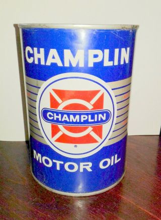 Rare Vint Metal Champlin Motor Oil Quart Can Empty - Multise Cross Pic Enid Ok