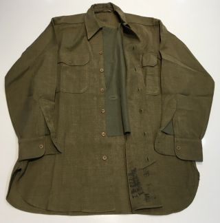 Wwii U.  S.  Army Od Flannel & Gas Flap Regulation Shirt Size 15 1/2 - 33