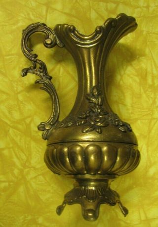 Vintage Decorative Floral Brass Vase Pitcher Marked " Made In Italy " Unpolished
