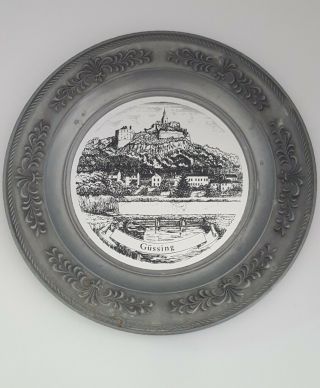 Vintage Austrian German 10 " Pewter Plate W/ Güssing Castle & Angel Hallmark