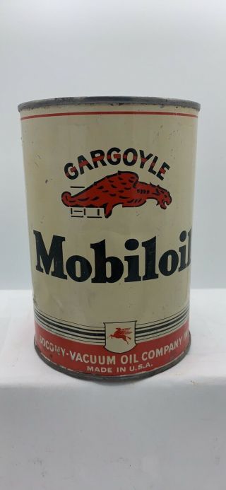 Rare Early 1930s Gargoyle Socony Vacuum Mobiloil 1qt Can With Top And Bottom