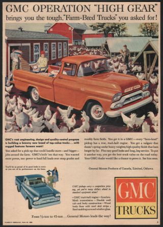 1959 Canadian General Motors Print Ad Orange Gmc Fleetside Pickup Truck