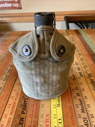 Vintage 1940s Ww2 Us Army Military Water Canteen And Cover Us Maco 1944