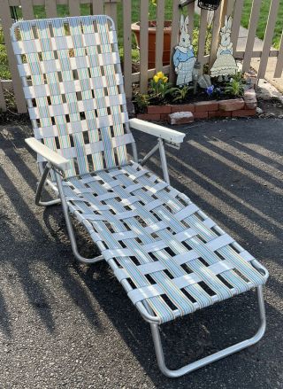 Vintage Webbed Aluminum Folding Chaise Lounge Lawn Chair 2