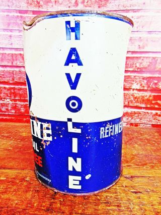 Rare 1930’s Vintage Havoline Motor Oil Wax 5 Quart Metal Oil Can - Empty 3