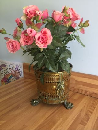 Vintage Lions Head Claw Foot Solid Brass Planter Indoor Pot Stand Jardiniere