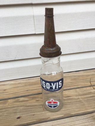 Standard Oil Company Iso - Vis Vintage Glass Motor Oil Bottle Gas Station Pump Can