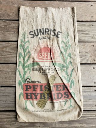 Rare Pfister Hybrids Sunrise Brand Corn Seeds Bag Arthur Walter Grand Ridge Ill