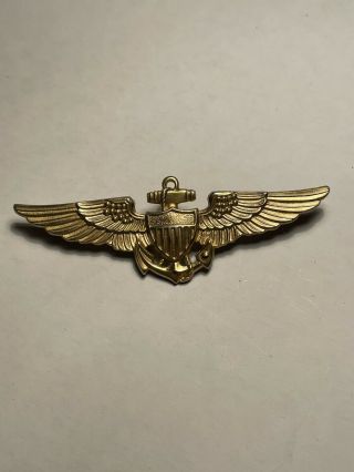 Wwii Us Navy 2.  75” Sterling Pilot Pin Back Wings Exc