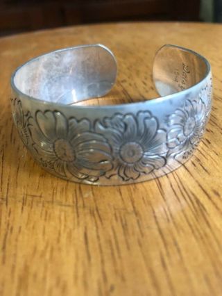 Vintage Signed S.  Kirk & Sons Sterling Silver Cuff Floral Daisy Bracelet