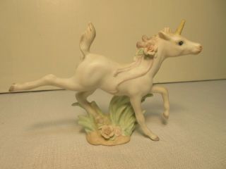 Vintage Enesco Porcelain Ceramic Bisque Running Unicorn Figurine Santiago