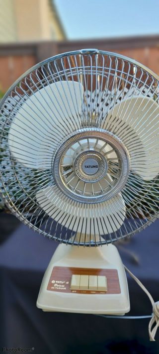Vintage Tatung 12 " Inch 3 Speed Oscillating Fan Beige And Brown