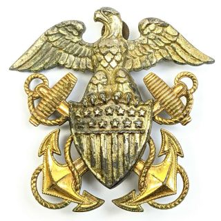 Ww2 Us Navy Officer Insignia Visor Hat Badge Sterling 10k Gf Screwback Gemsco
