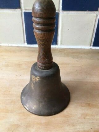 Vintage Small Metal Hand Bell With Turned Wood Handle - Made In England.