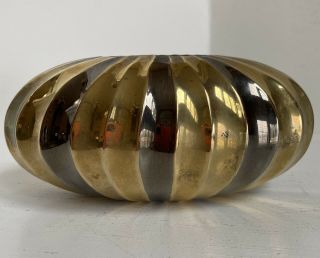 Vintage Tri - Color Brass Copper Ribbed Oval Vase Made In India